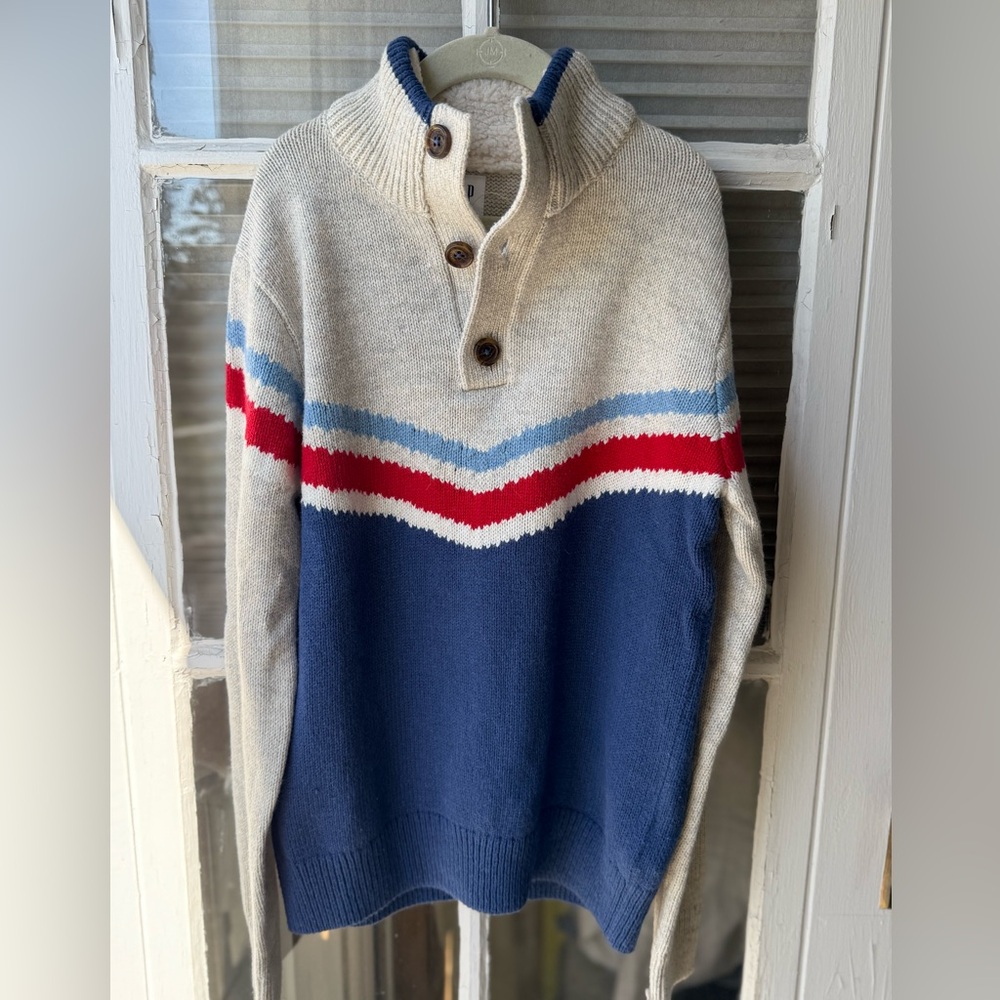 GAP BOYS Cream with  Blue and red -Fleece lined Sweater